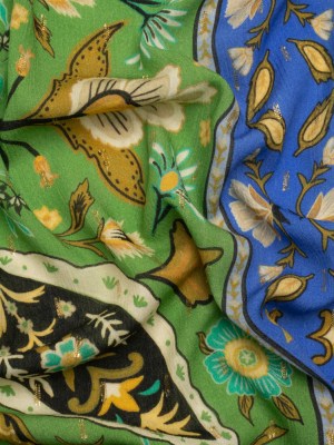 Mood Exclusive Green Floral Facade Metallic Dotted Crinkled Viscose Crepe Panel Mood Exclusive Green Floral Facade Metallic Dotted Crinkled Viscose Crepe Panel