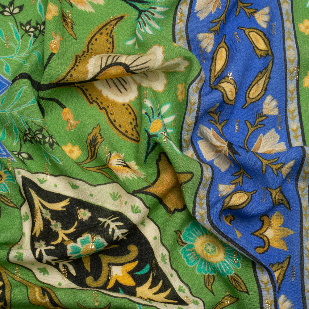 Mood Exclusive Green Floral Facade Metallic Dotted Crinkled Viscose Crepe Panel Mood Exclusive Green Floral Facade Metallic Dotted Crinkled Viscose Crepe Panel