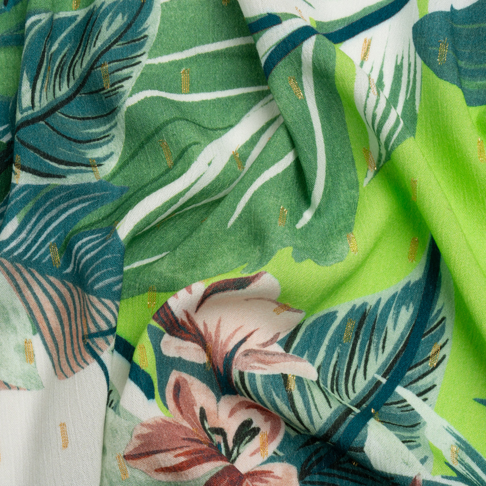 Mood Exclusive White Jive with Jungle Metallic Dotted Crinkled Viscose Crepe Mood Exclusive White Jive with Jungle Metallic Dotted Crinkled Viscose Crepe