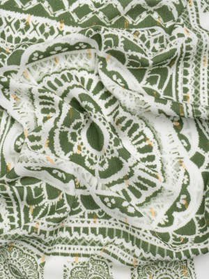 Mood Exclusive Grass Green Tapestry Tiles Metallic Dotted Crinkled Viscose Crepe Panel Mood Exclusive Grass Green Tapestry Tiles Metallic Dotted Crinkled Viscose Crepe Panel