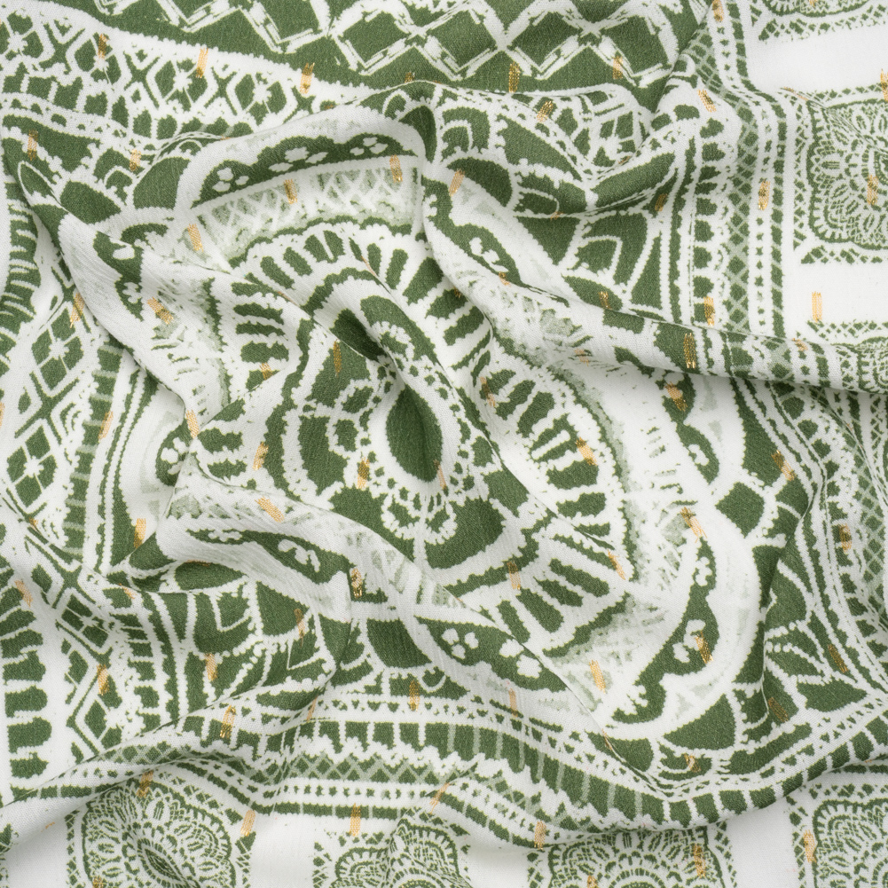 Mood Exclusive Grass Green Tapestry Tiles Metallic Dotted Crinkled Viscose Crepe Panel Mood Exclusive Grass Green Tapestry Tiles Metallic Dotted Crinkled Viscose Crepe Panel