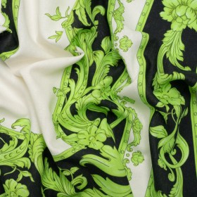 Linen and Rayon Woven Panel – Green and White Floral Frames – Mood Exclusive Luxurious Stay Linen and Rayon Woven Panel – Green and White Floral Frames – Mood Exclusive Luxurious Stay