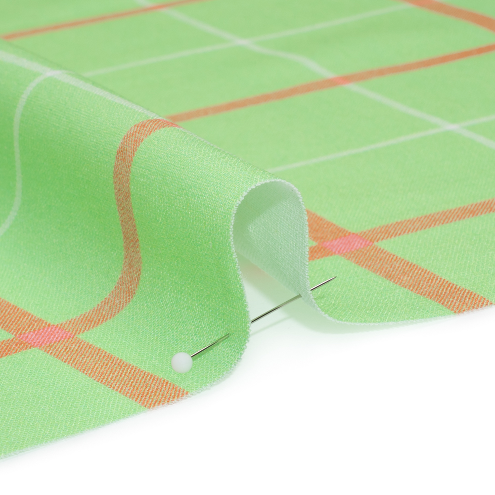 Linen and Rayon Woven Print - Lime Green and Orange Plaid - Mood Exclusive Guest List