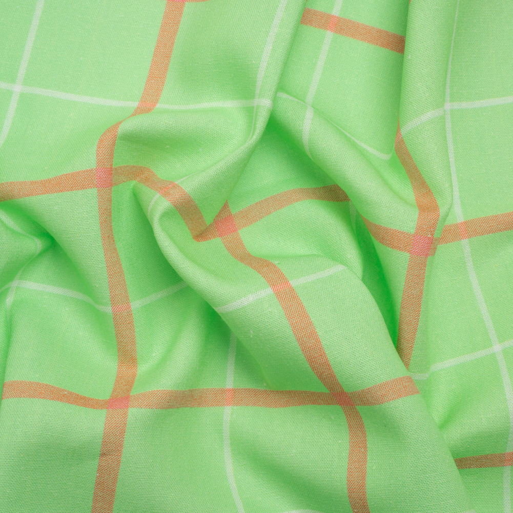 Linen and Rayon Woven Print – Lime Green and Orange Plaid – Mood Exclusive Guest List Linen and Rayon Woven Print – Lime Green and Orange Plaid – Mood Exclusive Guest List