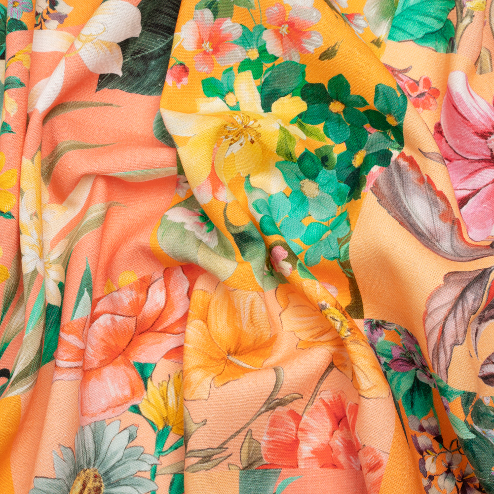 Linen and Rayon Woven Print – Peach and Orange Floral Patchwork – Mood Exclusive Citrus Garden Collage Linen and Rayon Woven Print – Peach and Orange Floral Patchwork – Mood Exclusive Citrus Garden Collage