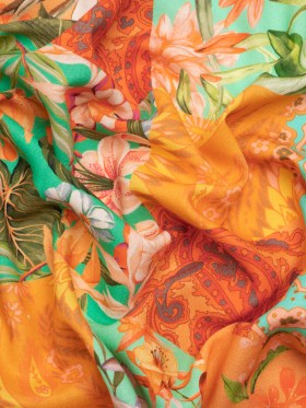 Linen and Rayon Woven Print – Turquoise and Orange Floral and Paisley Patchwork – Mood Exclusive Feel the Power Linen and Rayon Woven Print – Turquoise and Orange Floral and Paisley Patchwork – Mood Exclusive Feel the Power