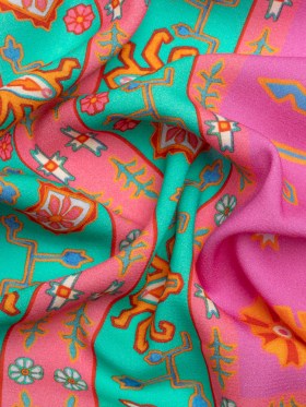 Viscose Crepe Panel – Pink and Turquoise Geometric Floral – Mood Exclusive Pasadena Ballerina Viscose Crepe Panel – Pink and Turquoise Geometric Floral – Mood Exclusive Pasadena Ballerina