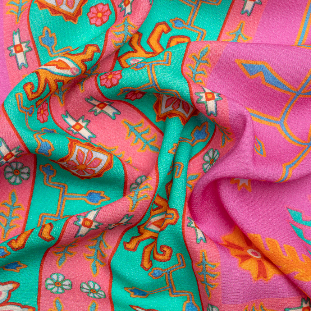 Viscose Crepe Panel – Pink and Turquoise Geometric Floral – Mood Exclusive Pasadena Ballerina Viscose Crepe Panel – Pink and Turquoise Geometric Floral – Mood Exclusive Pasadena Ballerina
