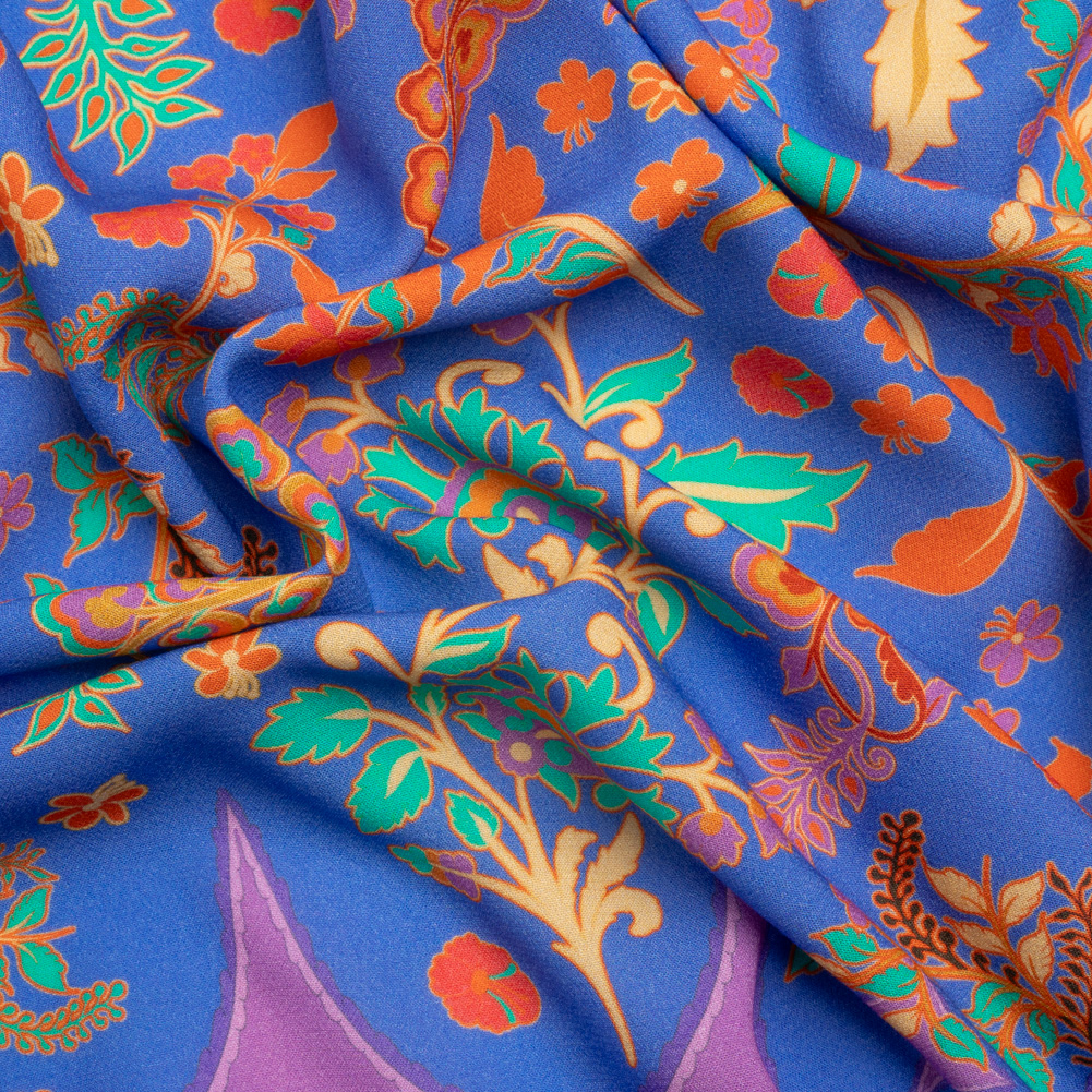 Viscose Crepe Panel – Blue, Purple and Orange Floral Waves – Mood Exclusive Blueberry Bash Viscose Crepe Panel – Blue, Purple and Orange Floral Waves – Mood Exclusive Blueberry Bash