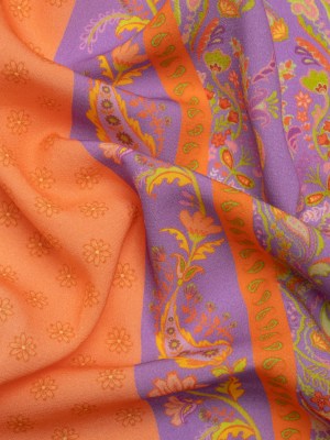 Viscose Crepe Print – Orange, Purple and Lime Green Floral Stripes – Mood Exclusive Spring Fling Viscose Crepe Print – Orange, Purple and Lime Green Floral Stripes – Mood Exclusive Spring Fling