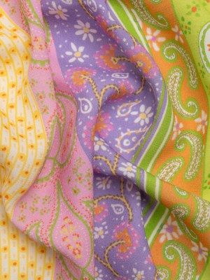 Viscose Crepe Print – Purple, Lime Green and Orange Floral and Paisley Stripes – Mood Exclusive Lessons in Lilac Viscose Crepe Print – Purple, Lime Green and Orange Floral and Paisley Stripes – Mood Exclusive Lessons in Lilac