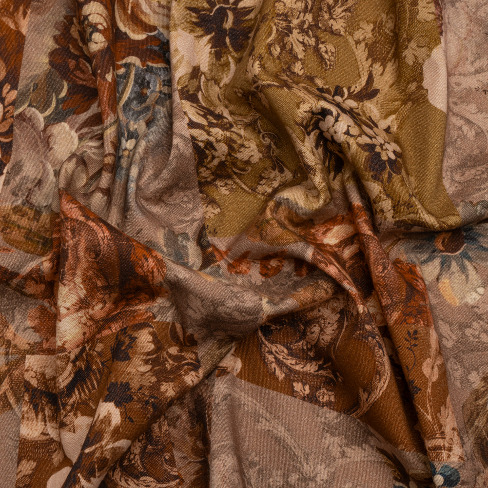 Brushed Stretch Cotton Twill Print – Rust and Olive Floral Patchwork – Mood Exclusive Vintage Vignettes Brushed Stretch Cotton Twill Print – Rust and Olive Floral Patchwork – Mood Exclusive Vintage Vignettes