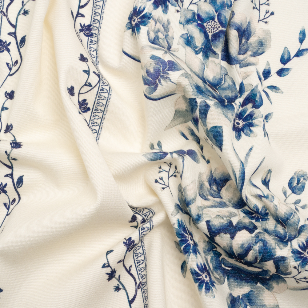 Brushed Stretch Cotton Twill Print – Navy and White Floral Stripes – Mood Exclusive Pathway to Paradise Brushed Stretch Cotton Twill Print – Navy and White Floral Stripes – Mood Exclusive Pathway to Paradise