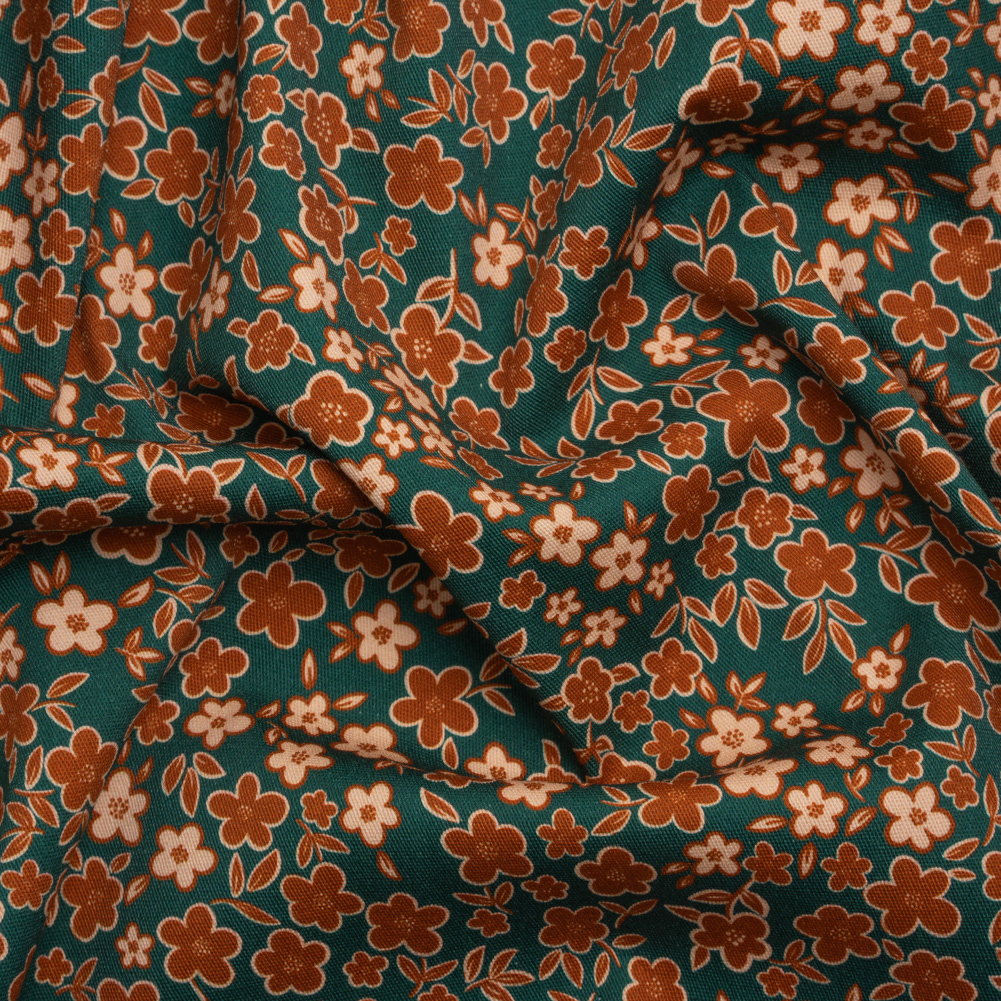 Stretch Cotton Twill Print – Teal, Rust and Peach Floral – Mood Exclusive September Sprouts Stretch Cotton Twill Print – Teal, Rust and Peach Floral – Mood Exclusive September Sprouts