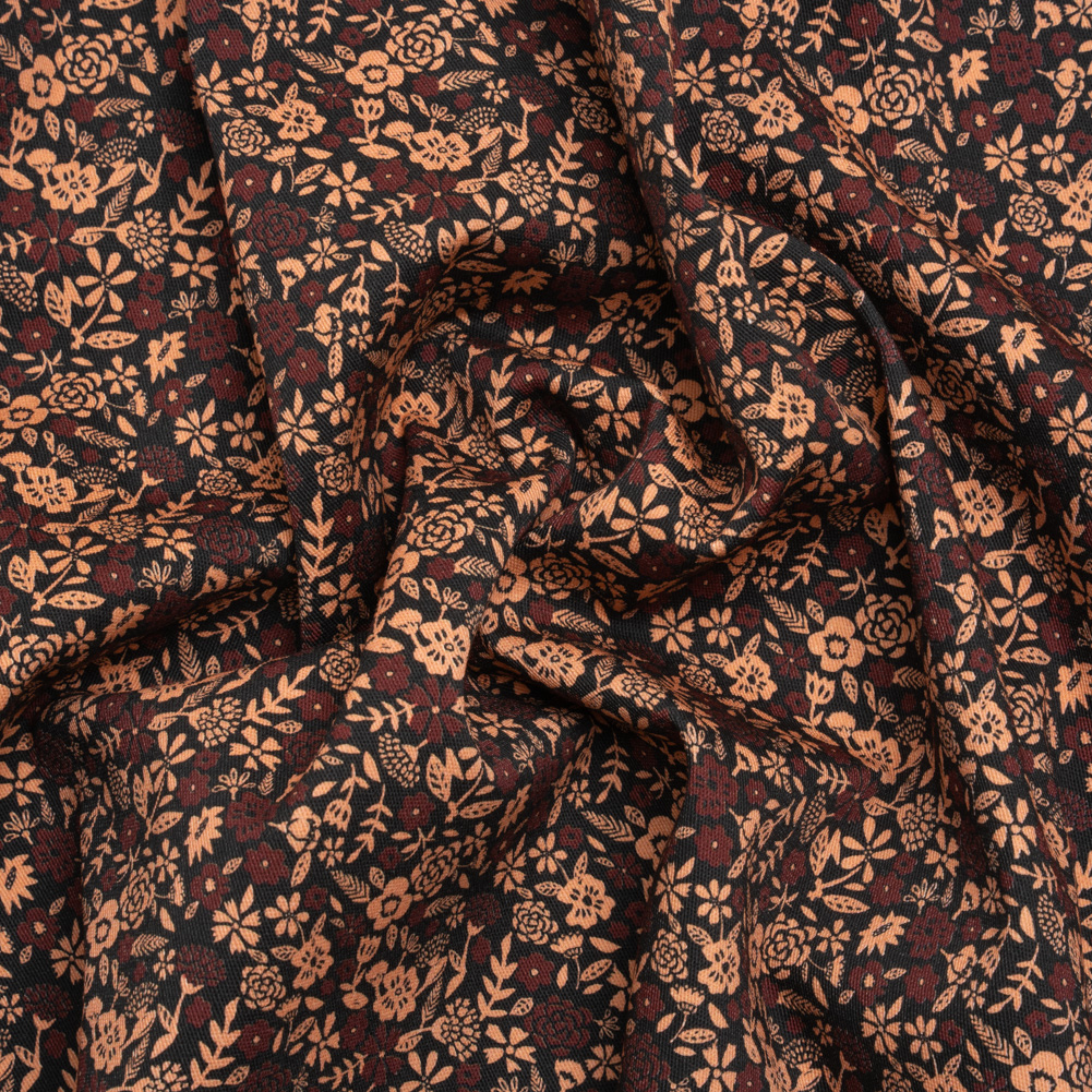 Stretch Cotton Twill Print – Black, Pink and Maroon Floral – Mood Exclusive Always in Bloom Stretch Cotton Twill Print – Black, Pink and Maroon Floral – Mood Exclusive Always in Bloom