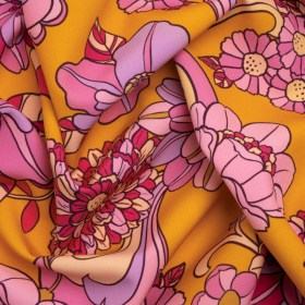 Stretch Polyester Woven Print – Mustart Yellow and Pink Retro Floral – Mood Exclusive Carnation Creative Stretch Polyester Woven Print – Mustart Yellow and Pink Retro Floral – Mood Exclusive Carnation Creative
