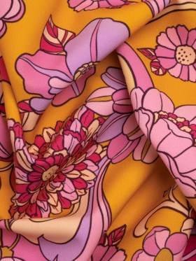 Stretch Polyester Woven Print – Mustart Yellow and Pink Retro Floral – Mood Exclusive Carnation Creative Stretch Polyester Woven Print – Mustart Yellow and Pink Retro Floral – Mood Exclusive Carnation Creative