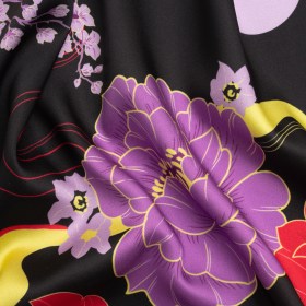 Recycled Polyester Twill – Black, Red and Purple Floral – Japanese Daydreams Print – Mood Exclusive Groove Collection Recycled Polyester Twill – Black, Red and Purple Floral – Japanese Daydreams Print – Mood Exclusive Groove Collection