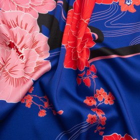 Recycled Polyester Twill – Blue and Pink Floral – Japanese Daydreams Print – Mood Exclusive Groove Collection Recycled Polyester Twill – Blue and Pink Floral – Japanese Daydreams Print – Mood Exclusive Groove Collection