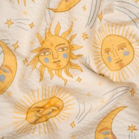 Cotton and Viscose Striped Seersucker Print – Cream Suns and Moons – Mood Exclusive Friendly Faces Cotton and Viscose Striped Seersucker Print – Cream Suns and Moons – Mood Exclusive Friendly Faces