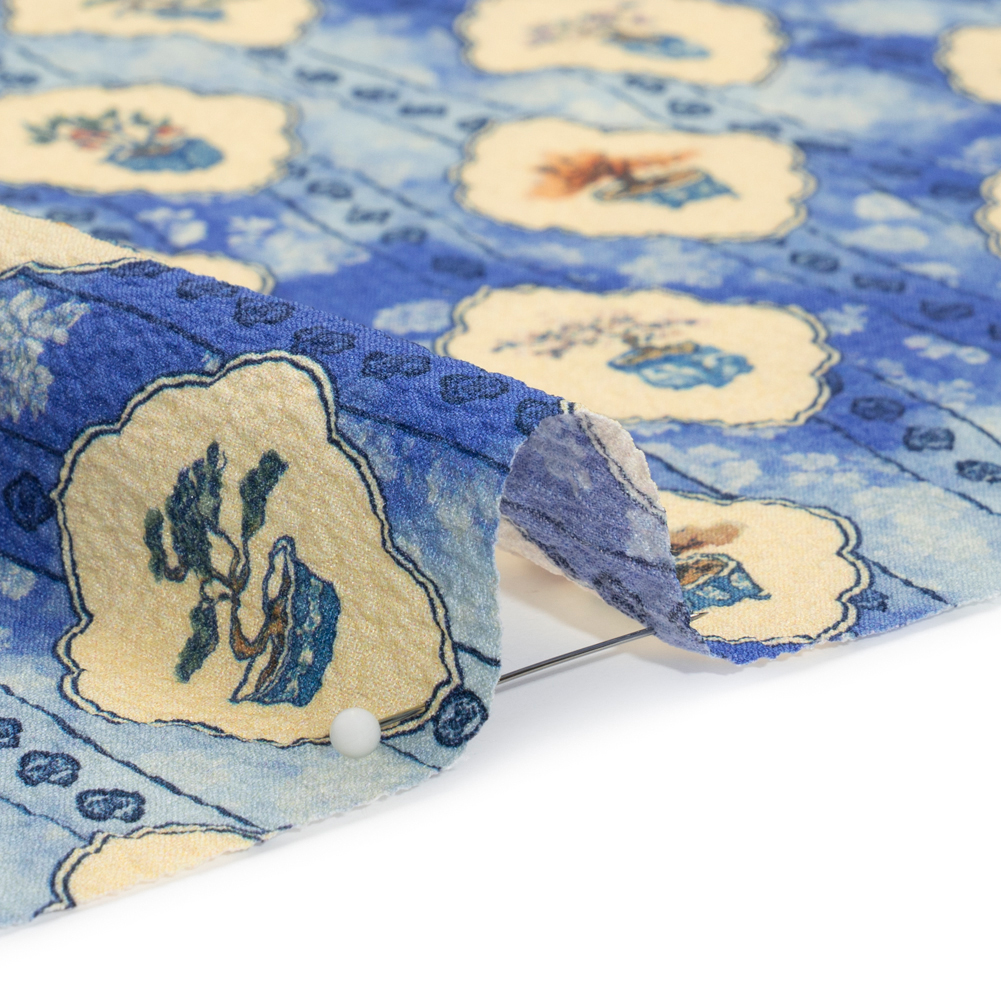 Mood Exclusive Blue Peaceful Trees Stretch Polyester Seersucker