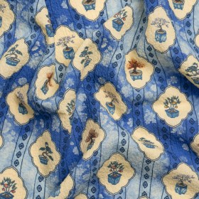 Mood Exclusive Blue Peaceful Trees Stretch Polyester Seersucker Mood Exclusive Blue Peaceful Trees Stretch Polyester Seersucker