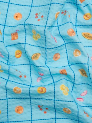 Cotton and Viscose Striped Seersucker Print – Blue Windowpane Checks and Fruit – Mood Exclusive Fruit Juice Jackpot Cotton and Viscose Striped Seersucker Print – Blue Windowpane Checks and Fruit – Mood Exclusive Fruit Juice Jackpot