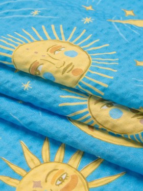 Cotton and Viscose Striped Seersucker Print – Sky Blue Suns and Moons – Mood Exclusive Friendly Faces Cotton and Viscose Striped Seersucker Print – Sky Blue Suns and Moons – Mood Exclusive Friendly Faces