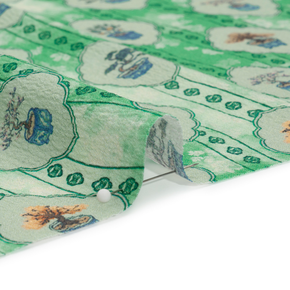 Mood Exclusive Green Peaceful Trees Stretch Polyester Seersucker