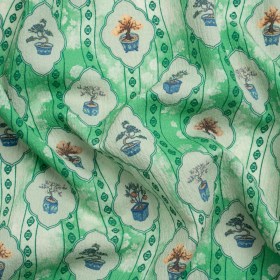Mood Exclusive Green Peaceful Trees Stretch Polyester Seersucker Mood Exclusive Green Peaceful Trees Stretch Polyester Seersucker