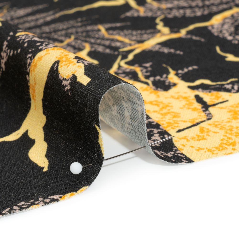 Linen and Rayon Woven Print - Black and Yellow Floral - Mood Exclusive Fossilized Memories