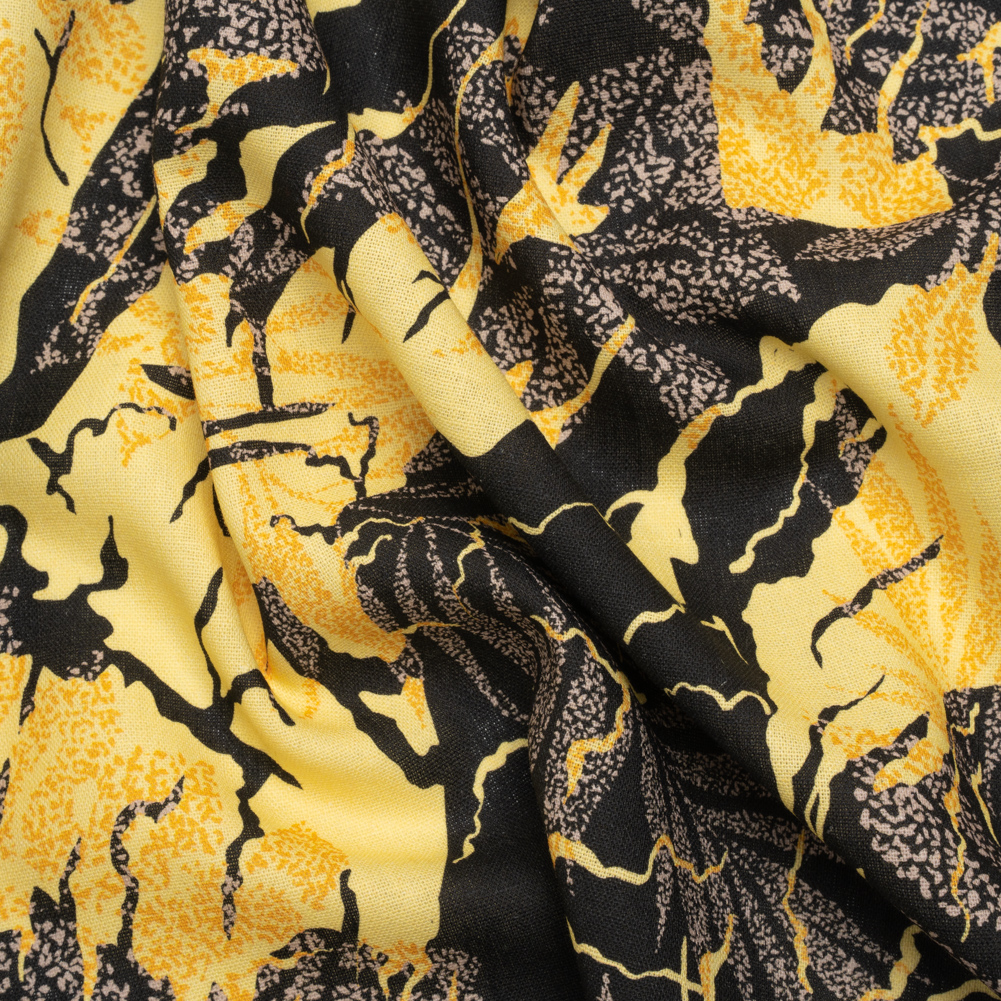 Linen and Rayon Woven Print – Black and Yellow Floral – Mood Exclusive Fossilized Memories Linen and Rayon Woven Print – Black and Yellow Floral – Mood Exclusive Fossilized Memories
