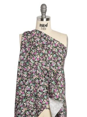 Stretch Cotton and Viscose Sateen Print – Magenta, Baby Blue and Green Floral – Mood Exclusive Meandering at Midnight Stretch Cotton and Viscose Sateen Print – Magenta, Baby Blue and Green Floral – Mood Exclusive Meandering at Midnight