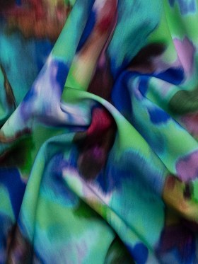 Stretch Polyester Woven Print – Green, Blue and Brown Abstract – Mood Exclusive Spinning World Stretch Polyester Woven Print – Green, Blue and Brown Abstract – Mood Exclusive Spinning World