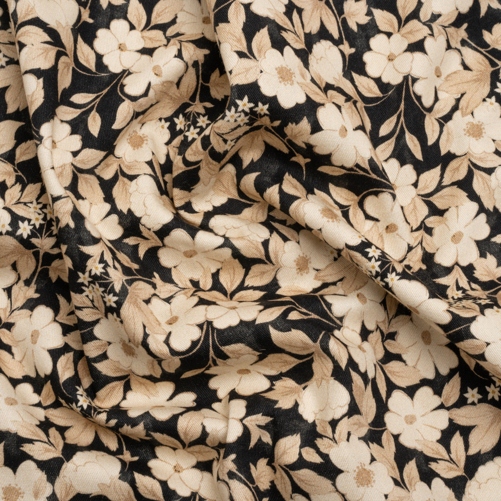 Brushed Stretch Cotton Twill Print – Black and Cream Floral – Mood Exclusive Moon-Calm Meeting Brushed Stretch Cotton Twill Print – Black and Cream Floral – Mood Exclusive Moon-Calm Meeting