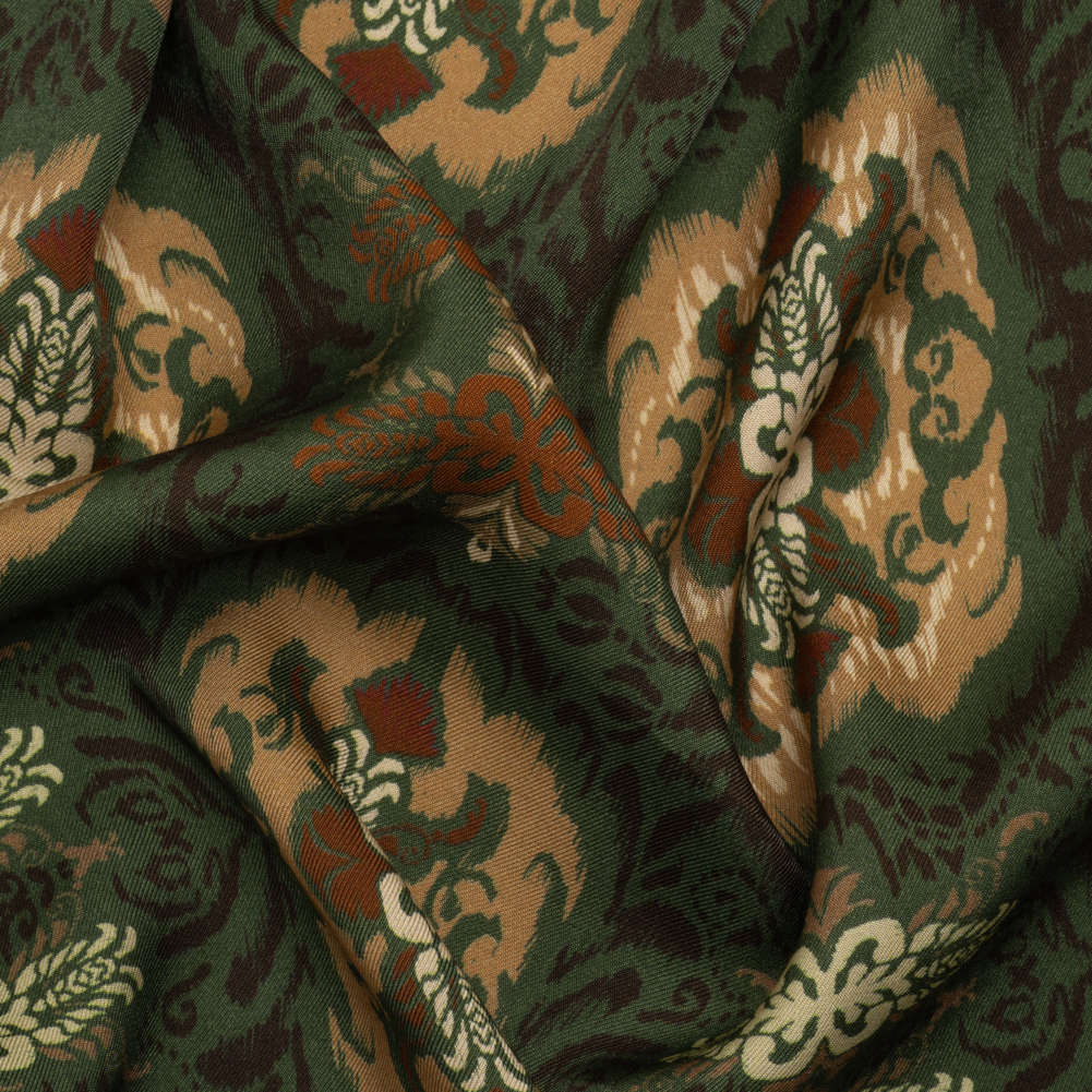 Viscose Twill Print – Green and Tan Leafy Ikat Medallions – Mood Exclusive Acacia Arena Viscose Twill Print – Green and Tan Leafy Ikat Medallions – Mood Exclusive Acacia Arena