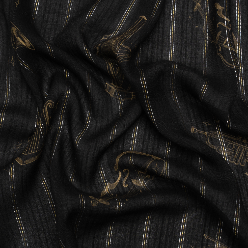 Mood Exclusive Black Concerto in Ursa Major Metallic Pinstriped Viscose Dobby Mood Exclusive Black Concerto in Ursa Major Metallic Pinstriped Viscose Dobby
