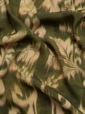 Sustainable Viscose Crepe Print – Olive Green and Beige Ikat Floral – Mood Exclusive Harvest Moon Sustainable Viscose Crepe Print – Olive Green and Beige Ikat Floral – Mood Exclusive Harvest Moon