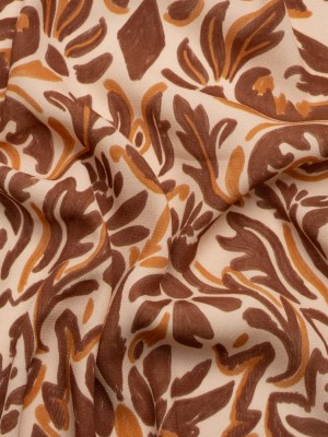 Sustainable Viscose Crepe Print – Beige, Burgundy and Orange Floral Damask – Mood Exclusive Pieces into Place Sustainable Viscose Crepe Print – Beige, Burgundy and Orange Floral Damask – Mood Exclusive Pieces into Place