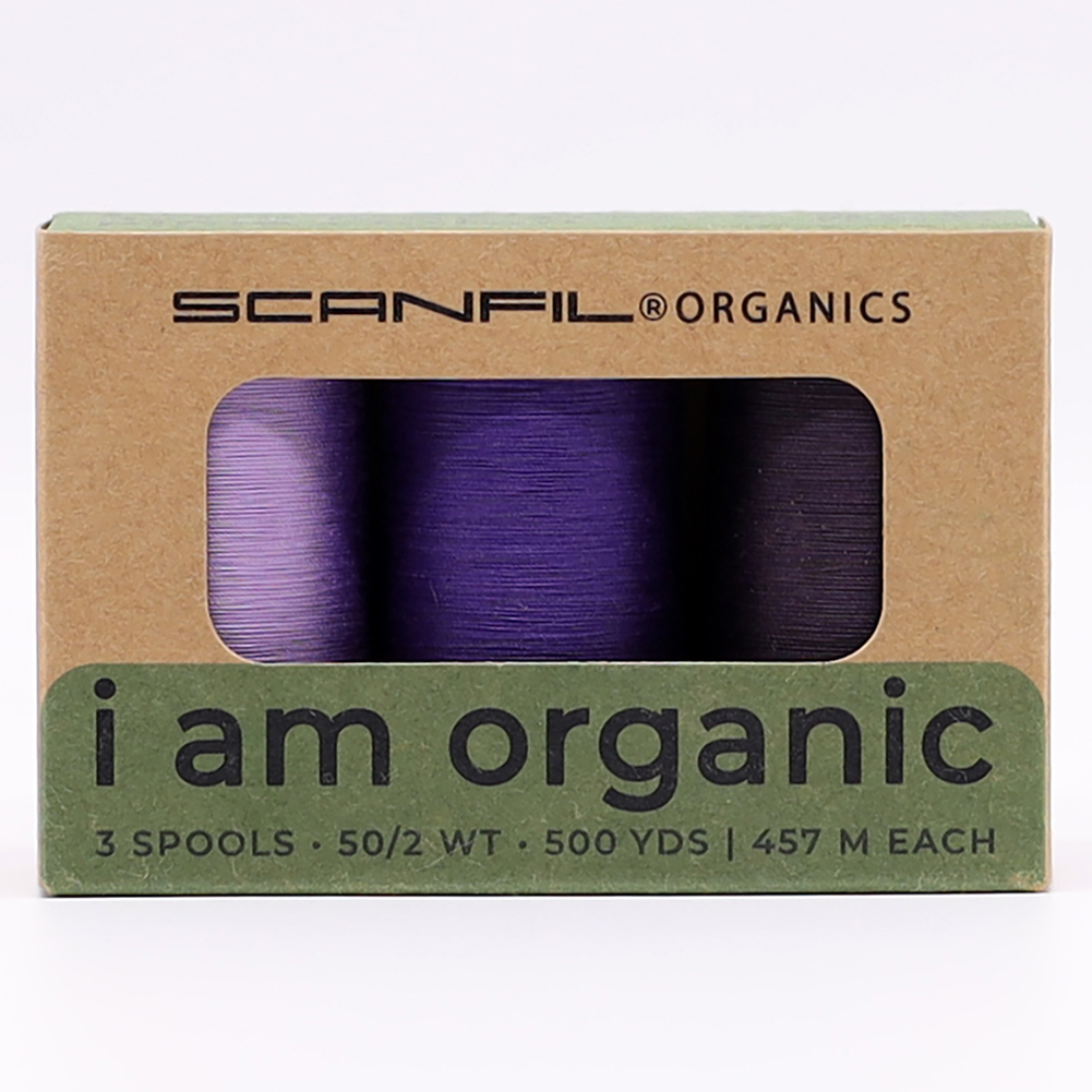 SCANFIL® 50wt Organic Pima Cotton Thread Trio Set – 3ct 500yd Spools – Cool Purples SCANFIL® 50wt Organic Pima Cotton Thread Trio Set – 3ct 500yd Spools – Cool Purples