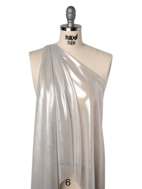 Liquid Sheen Metallic Polyester Chiffon – Silver on White – Liquid Sheen Chiffon Collection Liquid Sheen Metallic Polyester Chiffon – Silver on White – Liquid Sheen Chiffon Collection