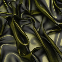 Liquid Sheen Metallic Polyester Chiffon – Olive on Black – Liquid Sheen Chiffon Collection Liquid Sheen Metallic Polyester Chiffon – Olive on Black – Liquid Sheen Chiffon Collection