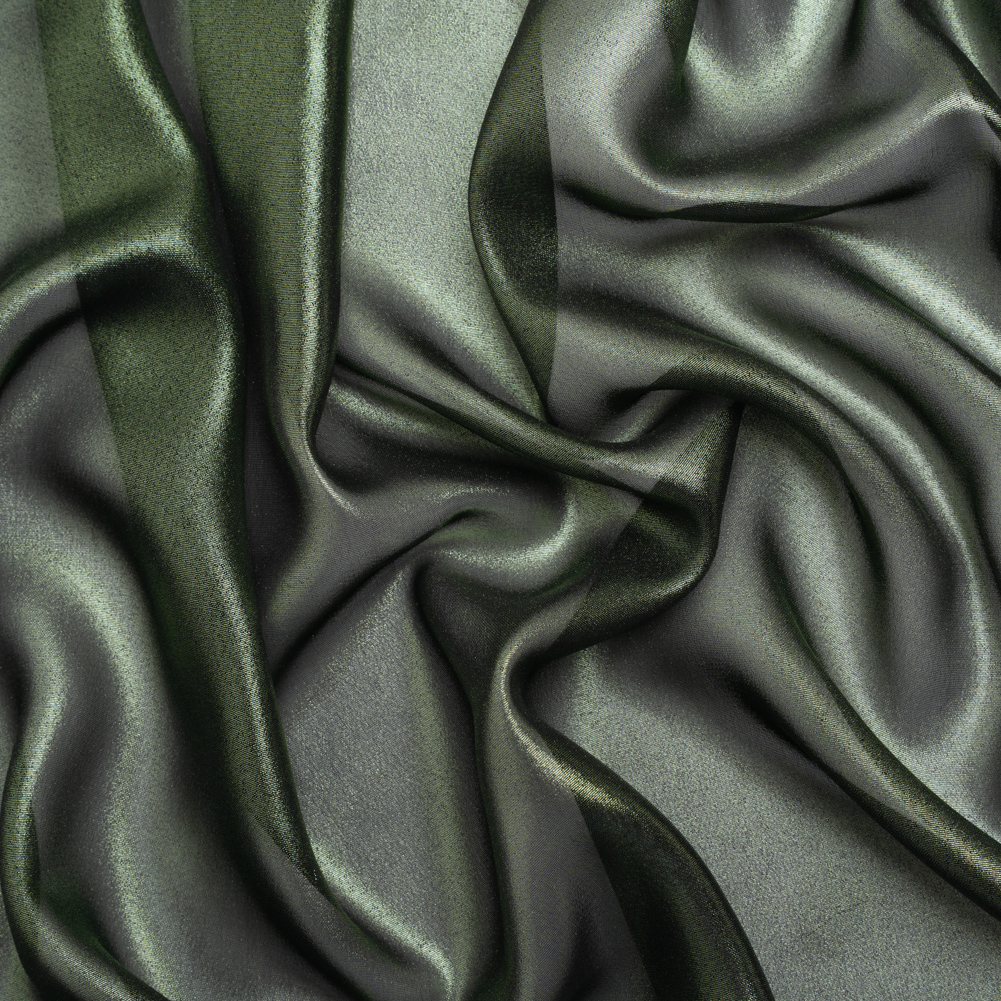 Liquid Sheen Metallic Polyester Chiffon – Green on Black – Liquid Sheen Chiffon Collection Liquid Sheen Metallic Polyester Chiffon – Green on Black – Liquid Sheen Chiffon Collection