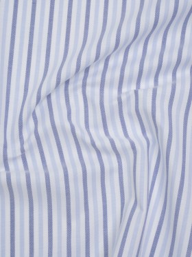 Cotton Oxford Shirting – Sky Blue, Cobalt and White Alternating Stripes – Designer Deadstock Cotton Oxford Shirting – Sky Blue, Cobalt and White Alternating Stripes – Designer Deadstock