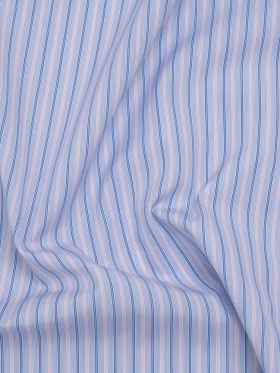 Cotton Shirting – Baby Blue, Light Pink and Navy Stripes – Deadstock Cotton Shirting – Baby Blue, Light Pink and Navy Stripes – Deadstock