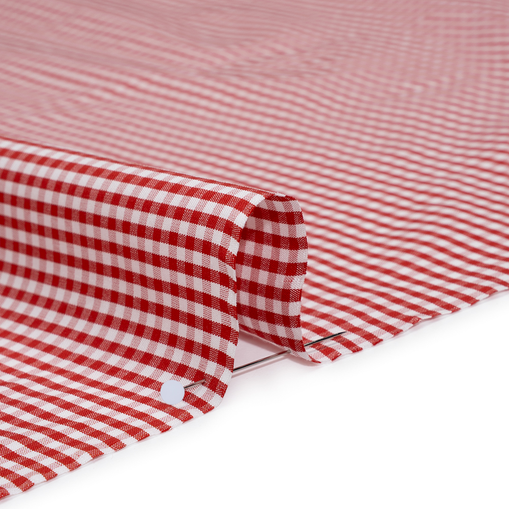 Cotton Gingham Shirting - Red and White Little Checks - Deadstock