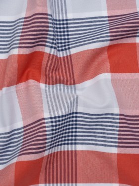 Cotton Oxford Shirting – Sky Blue, Navy and Light Red Plaid – Deadstock Cotton Oxford Shirting – Sky Blue, Navy and Light Red Plaid – Deadstock