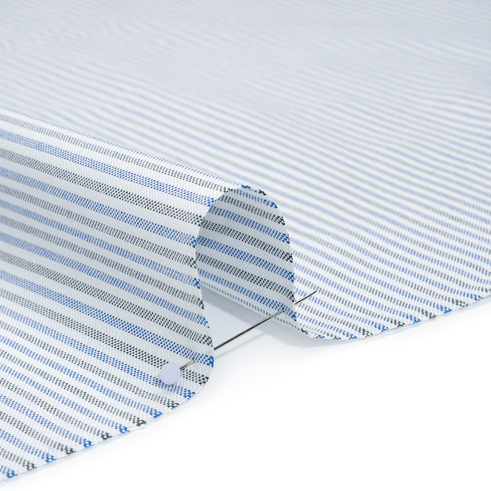 Cotton Oxford Shirting - Blue, Olive Green and White Candy Stripes - Deadstock