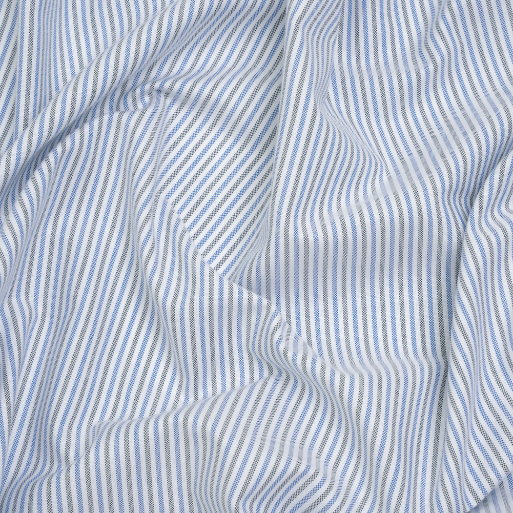 Cotton Oxford Shirting – Blue, Olive Green and White Candy Stripes – Deadstock Cotton Oxford Shirting – Blue, Olive Green and White Candy Stripes – Deadstock