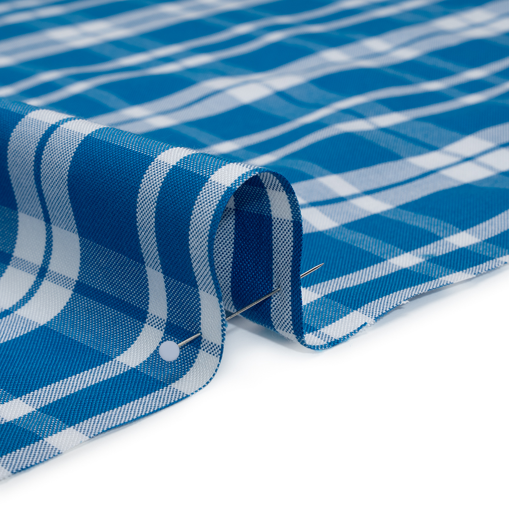 Cotton Oxford Shirting - Bright Blue and White Plaid - Deadstock